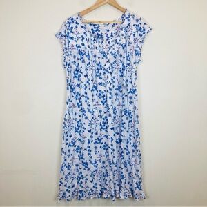 Eileen West blue white & pink floral short sleeve lace ribbon, trim nightgown.XL